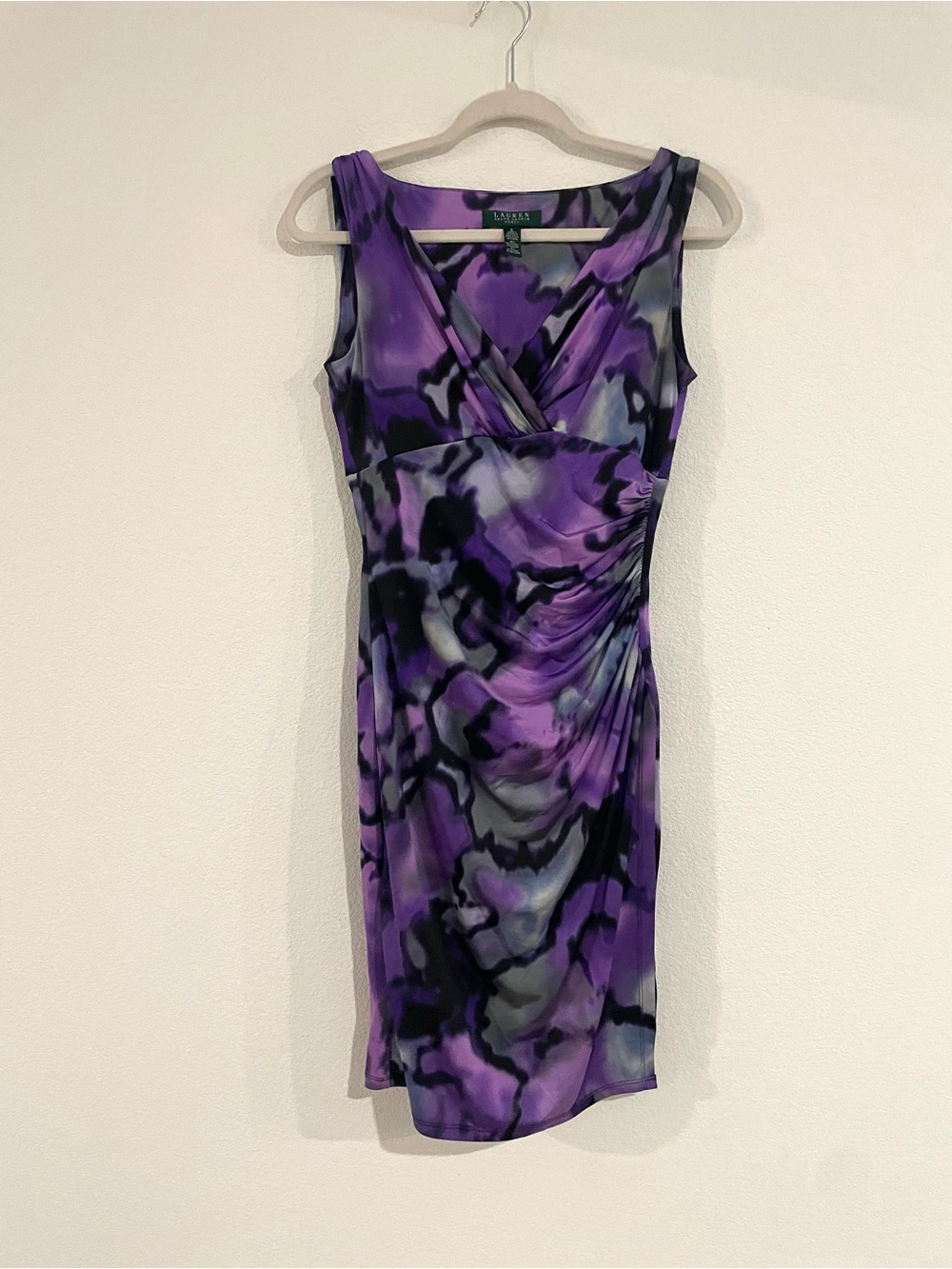 Ralph Lauren Purple Black Abstract Ruched Sheath Dress
